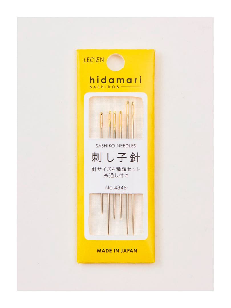 COSMO Hidamari sashiko assorted needle set No. 4345 retail package with six needles and gold-plated eyes