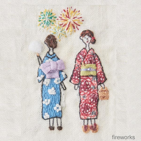 100 Ladies figures in yukata with fireworks embroidery