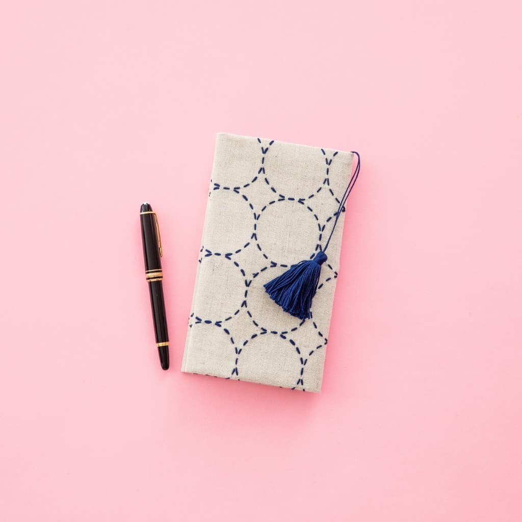 Fabric notebook cover with shippo sashiko pattern