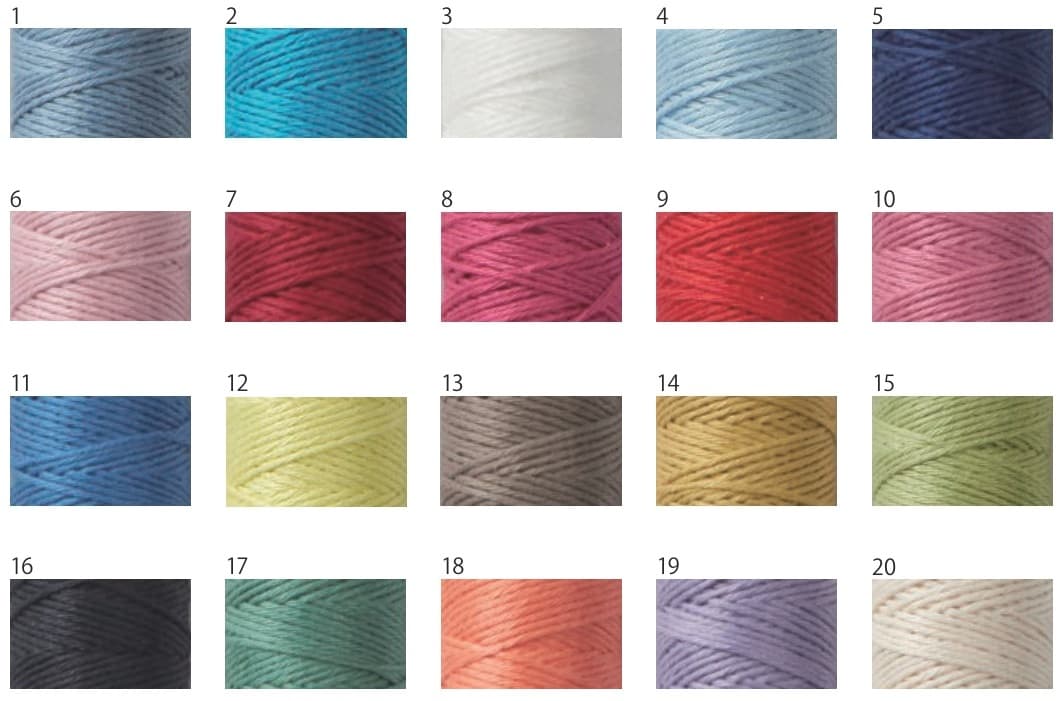 Hidamari sashiko thread color chart solid colors 1 through 20