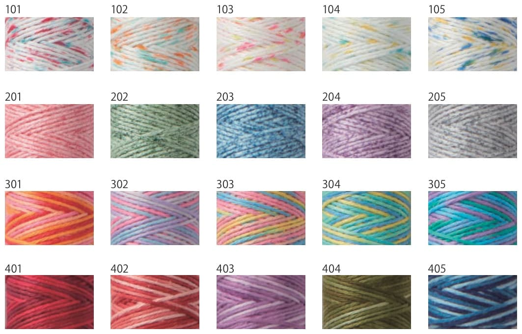 Hidamari sashiko thread color chart patterned colors 101 through 405