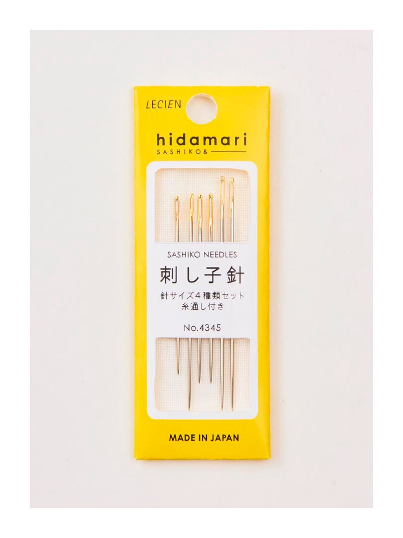 COSMO Hidamari sashiko assorted needle set No. 4345 retail package with six needles and gold-plated eyes