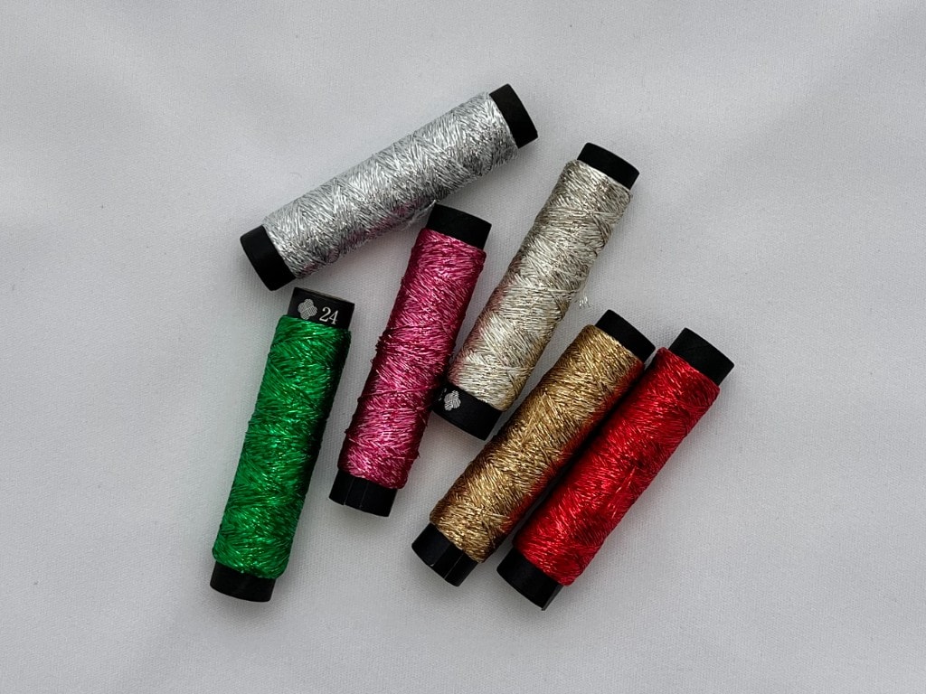 Mirror tasuki-twisted metallic embroidery thread spools — 6 colors