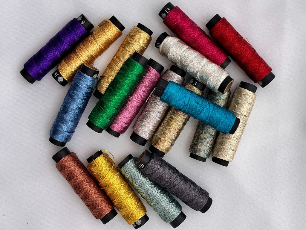 Nishiki round-twist metallic embroidery thread spools — 18 colors