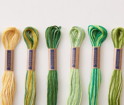 COSMO Seasons 8000 variegated embroidery floss skeins in yellows and greens