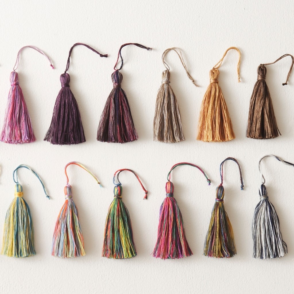 Colorful handmade tassels made with Seasons variegated embroidery floss