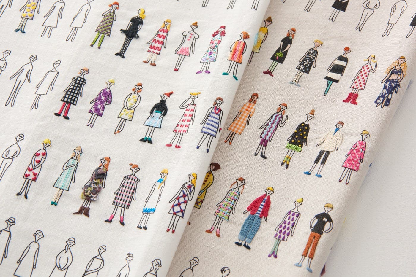 100 Ladies embroidery fabric with stylized figures
